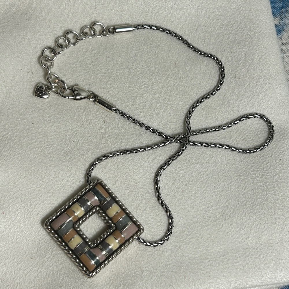 Brighton Cabana Necklace Neutral Tones Square Pendant Silver Plated 18"L - Picture 6 of 15